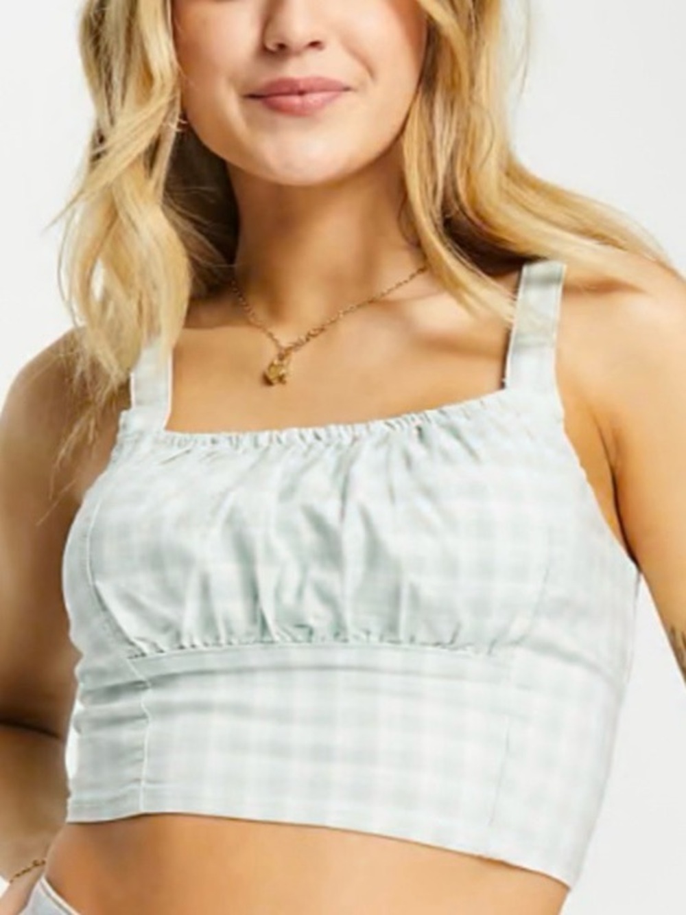 Hollister | Green/White Gingham Plaid Advanced Stretch Crop Top Tank Sz Medium